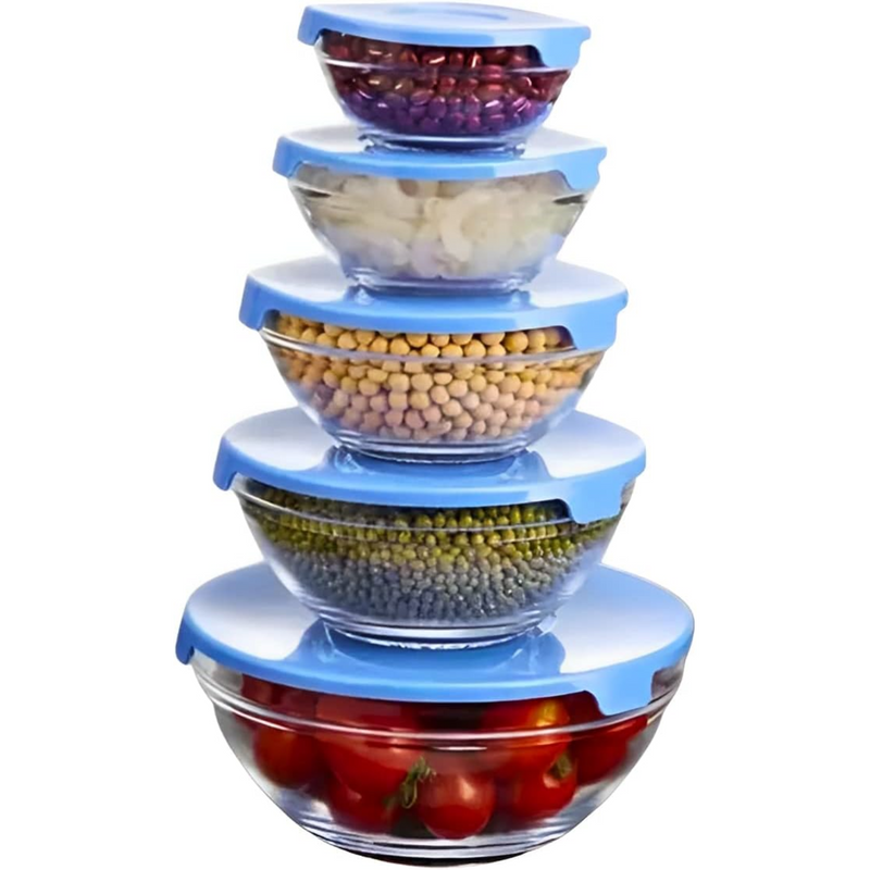 Set 5 Taper Bowl Vidrio con tapa para Alimentos