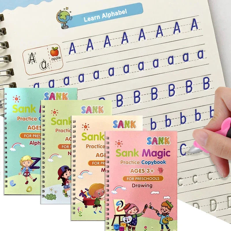 SUPER OFERTA!!. Set de 4 cuadernos Magic Caligrafía Montessori + Tablero didáctico infantil de 135 piezas!